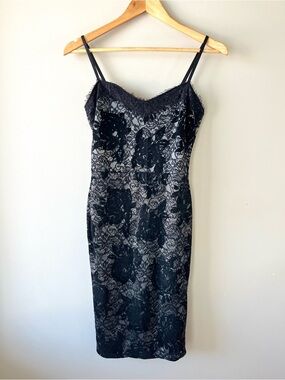 Lipsy London Black & Silver Lace Dress Size 8 Spaghetti Strap - Going Out Grad